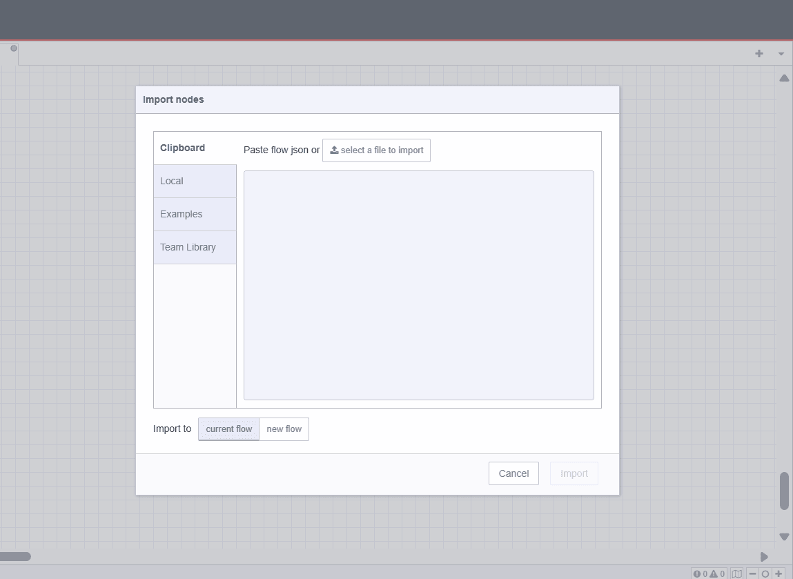 Import option of the main menu's options